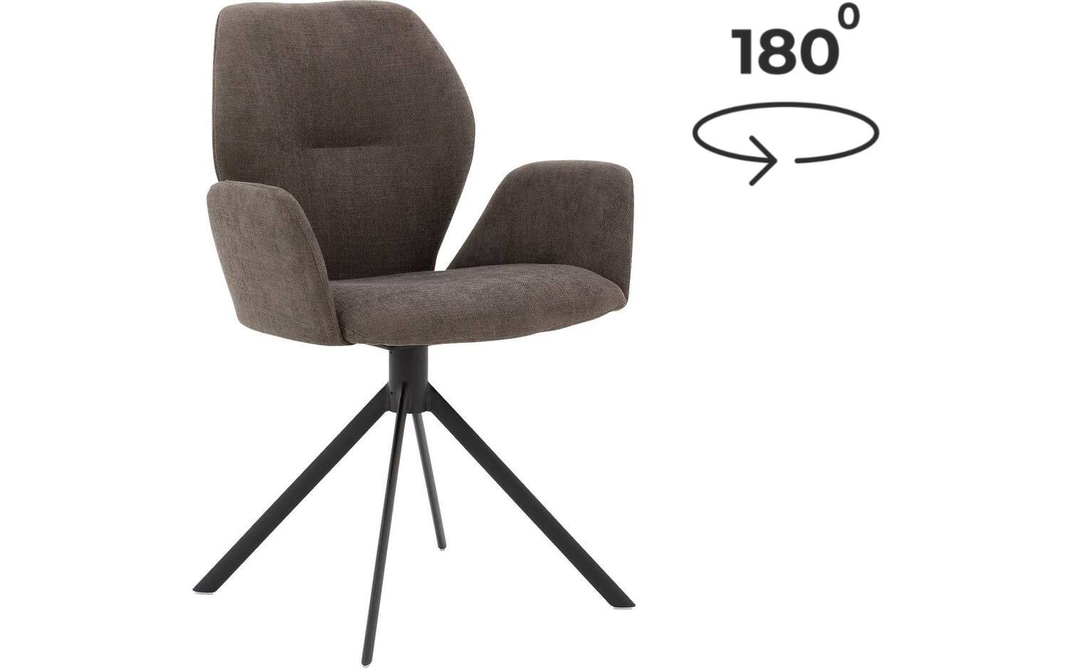 Goossens Eetkamerstoel Hera bruin stof met draaifunctie met armleuning, modern design - 8718823091229